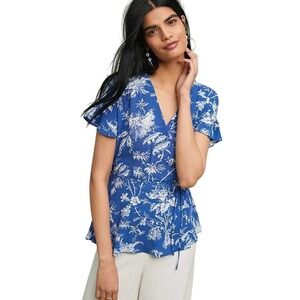 Maeve Anthropologie Clarita Toile Wrap Top Resort Wear Vacation Blue Size Medium